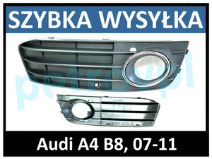 Audi A4 B8 07-, Atrapa kratka zderzaka chrom LEWA